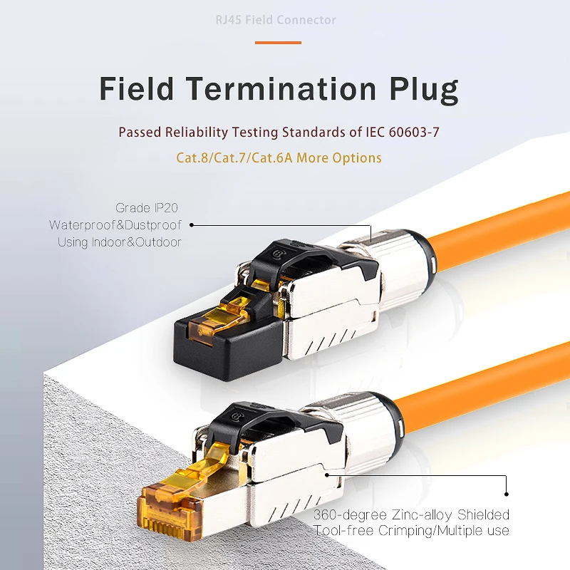 Linkwylan Original Patented Design RJ45 Cat8 Field Termination Plug Shielded Toolless Cat7 6A Hifi Fast Installation Connector