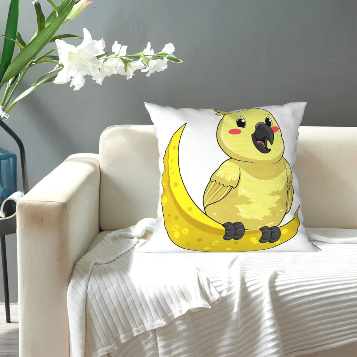 Cockatoo Cockatiel Parrot With Moon Square Pillowcase Pillow Cover Cushion Zip Decorative Comfort Throw Pillow for Home Bedroom