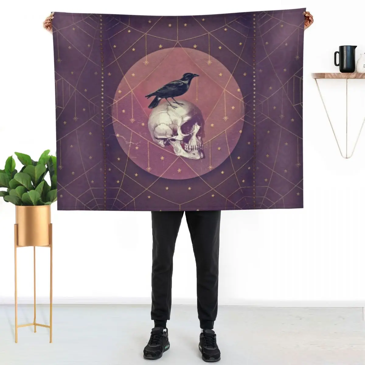 

Crow and Skull Collage Throw Blanket Color Fast Cozy Throw Blanket