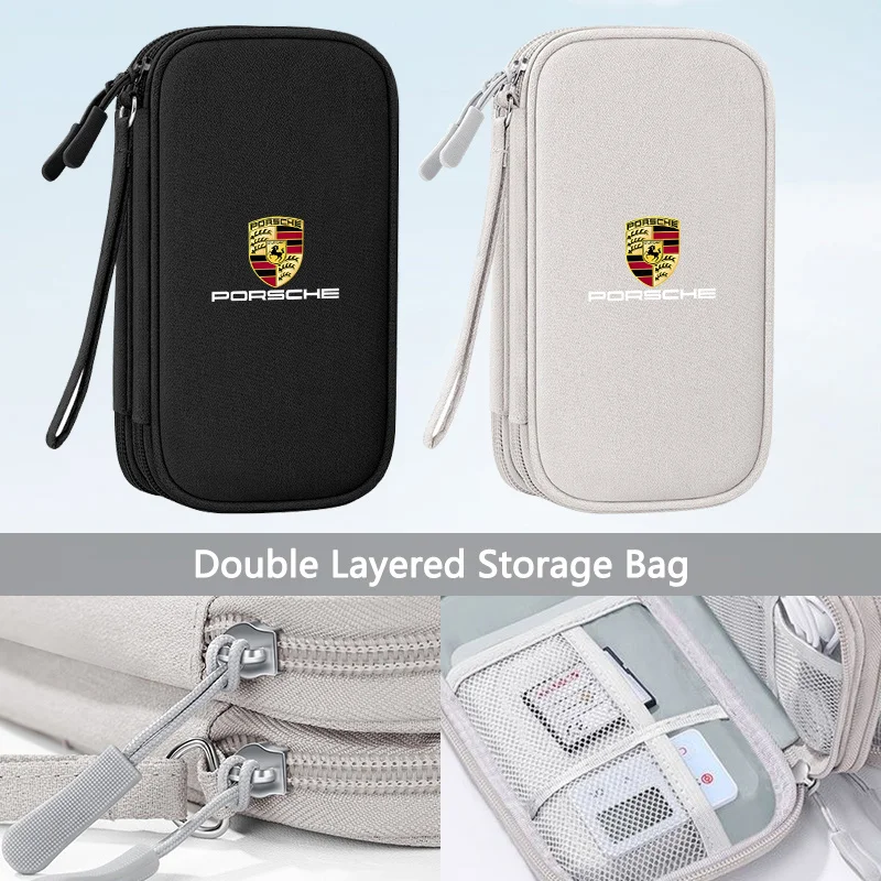 Portable Car Travel Storage Bag Key Driver's License Gadget Card Pouchs For Porsche 911 718 Taycan Panamera Cayenne Macan Cayman