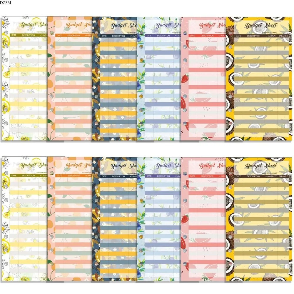 

12Sheets A6 Loose Leaf Refill Budget Paper 6 Holes Flower Expense Tracker Refill Binder Paper Notebook Separator Paper