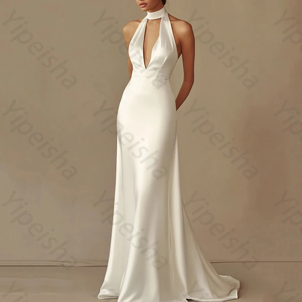 

Белые атласные вечерние платья без рукавов с открытыми плечами Элегантное роскошное длинное платье с открытой спиной Высококачественные платья для выпускного вечера по индивидуальному заказу