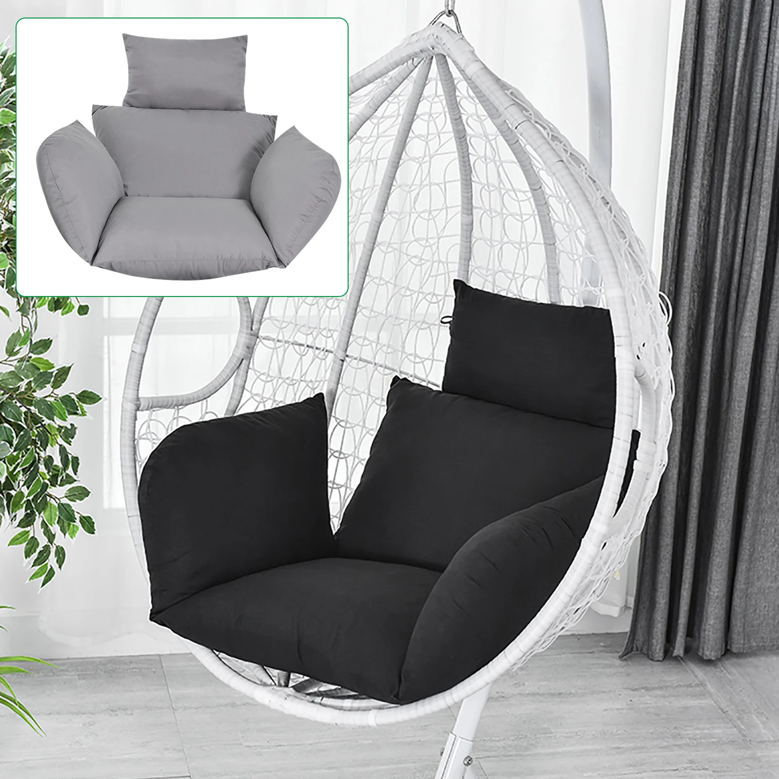 Outdoor Swing Chair Cushions And Pillows for Balcony Terrace Available In Black/Gray, without Swing Chair