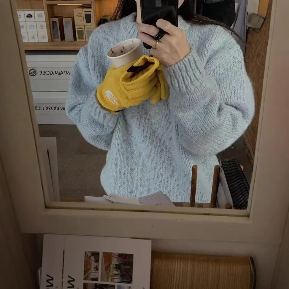 

Spring 2025 New Ler*Be Mena Heavyweight Thiened Wool Pure Color Simple round Ne Knitted Sweater Commute Sle Regular Length