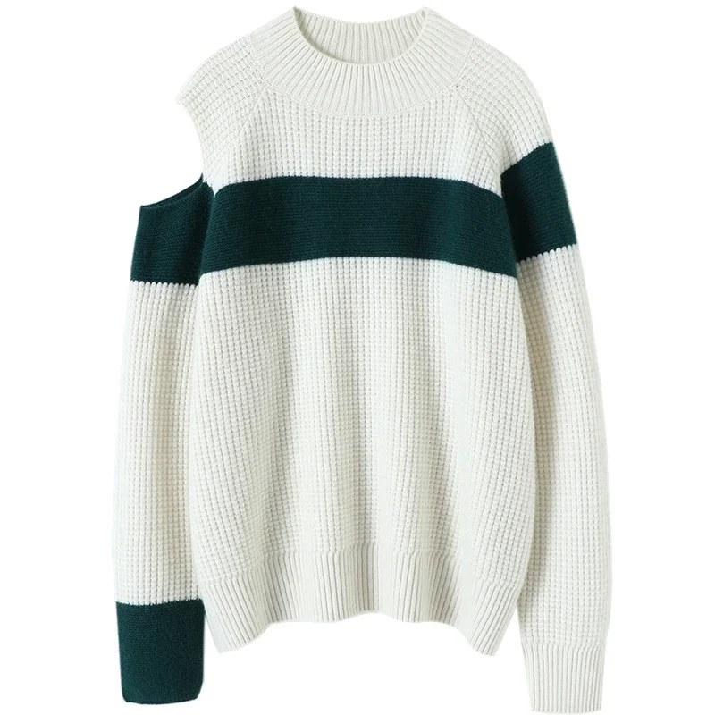 100% Cashmere Winter Warm Sweater Women New Designer Latest Fashion for Women Clothes High Street Striped