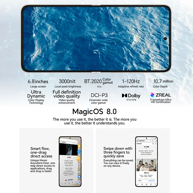 NEW Honor Magic V Flip 5G Foldable Smartphone 6.8" 120Hz Screen Snapdragon 8+ Gen 1 Camera 50MP Battery 4800mAh 12GB RAM 1TB ROM