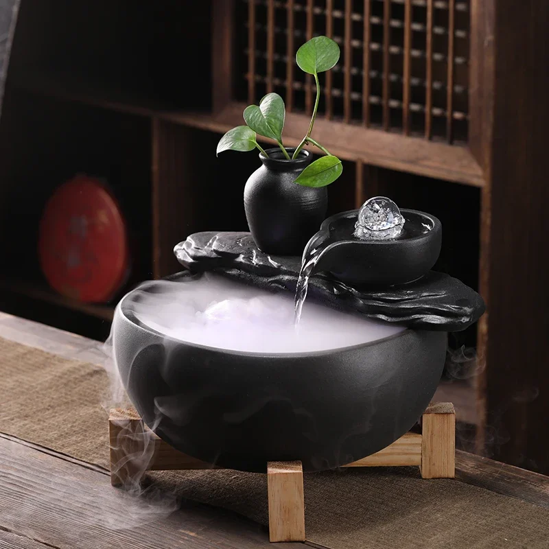 Flowing water fountain ornaments Chinese style fortune living room office desktop water circulation when to run housewarming