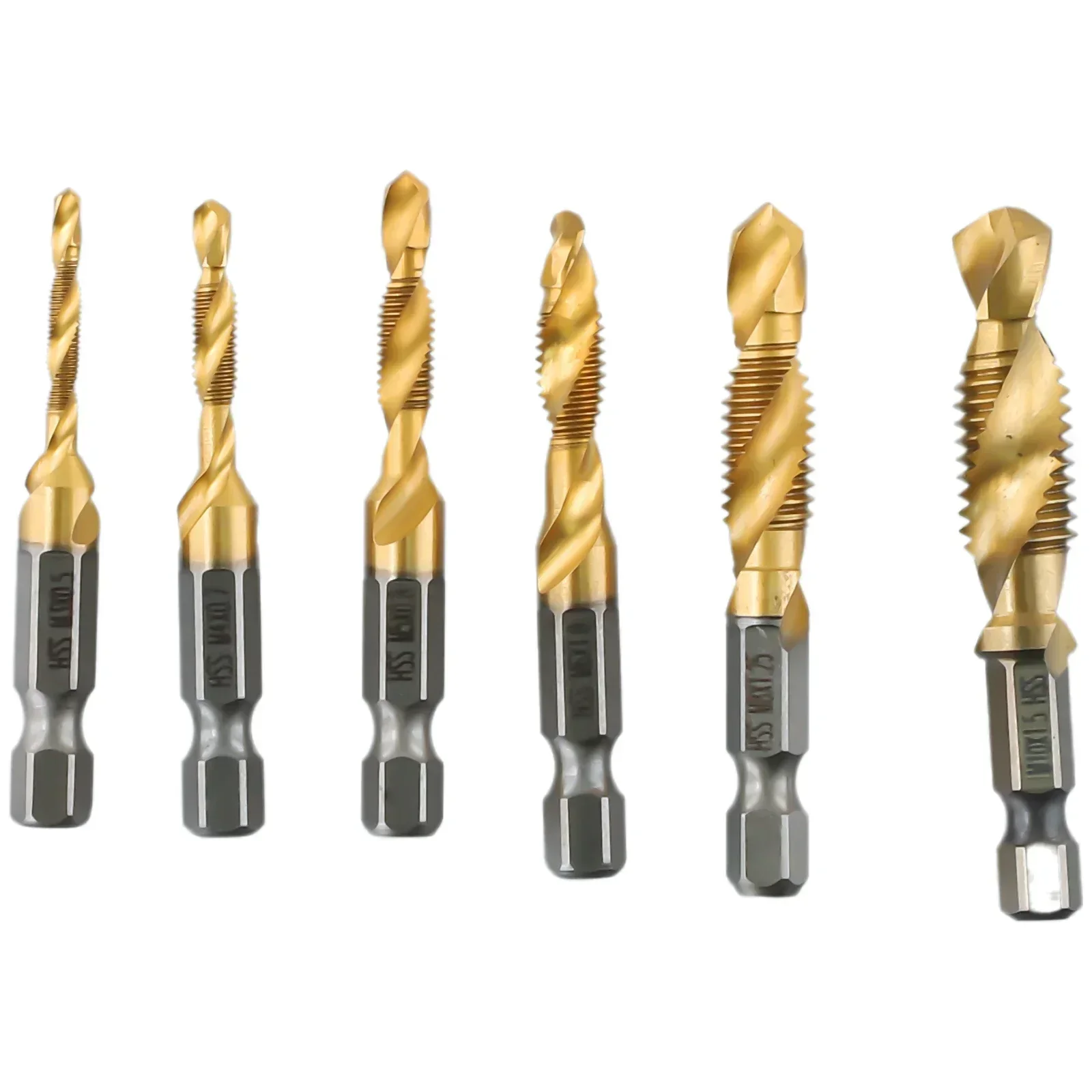 12x Tap Drill Bit Set Hex Shank Plated HSS Screw Thread Bit M5 M6 M8 M10 Screw Machine Compound Tap Electric Tool