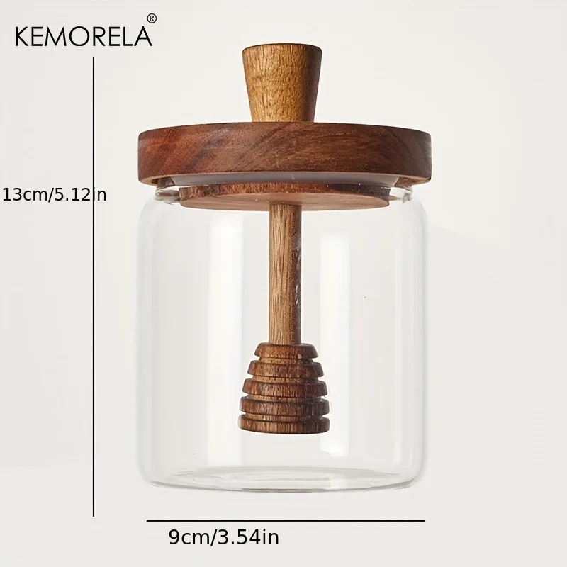 1/2PCS Glass Storage Bottles Honey Jars with Dipper and Lid Wide Mouth Honey Containers Syrup Dispenser for Storing Honey Syrup view 6
