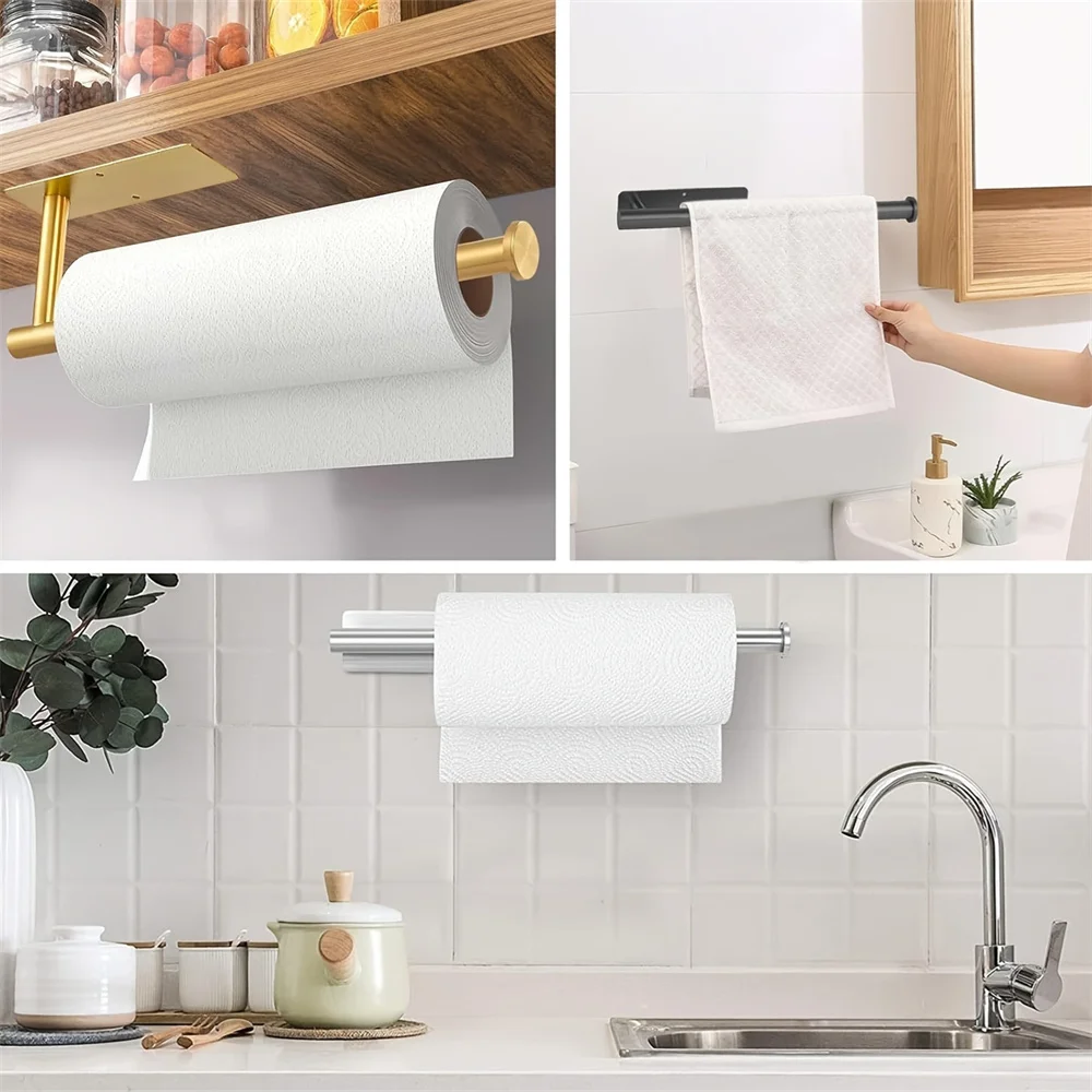 

2PCS kitchen tissue holder under cabinets, adhesive tissue roll holder for bathroom towels, stainless steel material