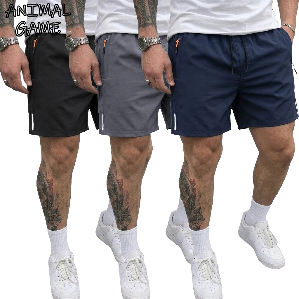 Summer Beach Men's Hawaiian Shorts Pants Quick Dry Athletic Gym Pants Casual Hiking Shorts Beach Thin Zipper Pocket Pants