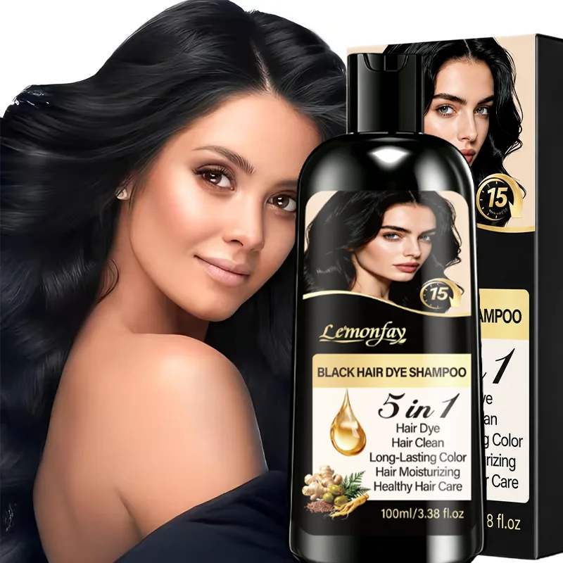 Black Hair Dye Shampoo 5‑in‑1 Instant Herbal Gray Coverage Long‑Lasting Black Color Moisturizing Hair‑Care For Men Women