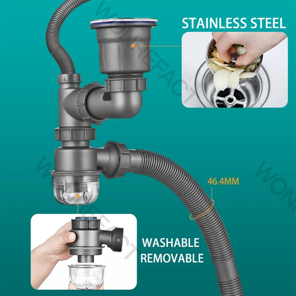 Kitchen Sink Single Double Drainer Hose Drain  Washing Basin Sewer Pipe Fitting Set Pipe Set Single Bowl Double Bowl