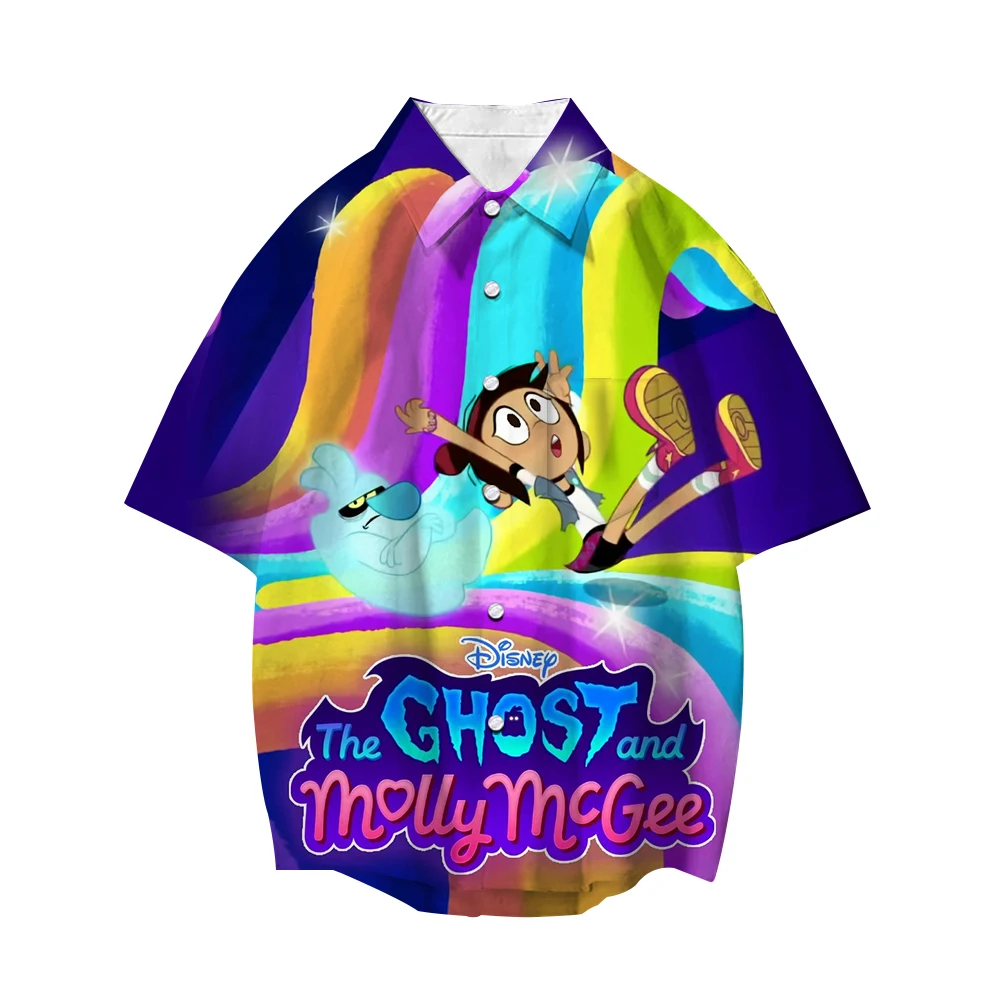 

Disney The Ghost And Molly Mcgee Boys Girls 3D Shirts Cartoon Lapel Short Sleeve Casual Button Loose Shirt Men Women Street Tops