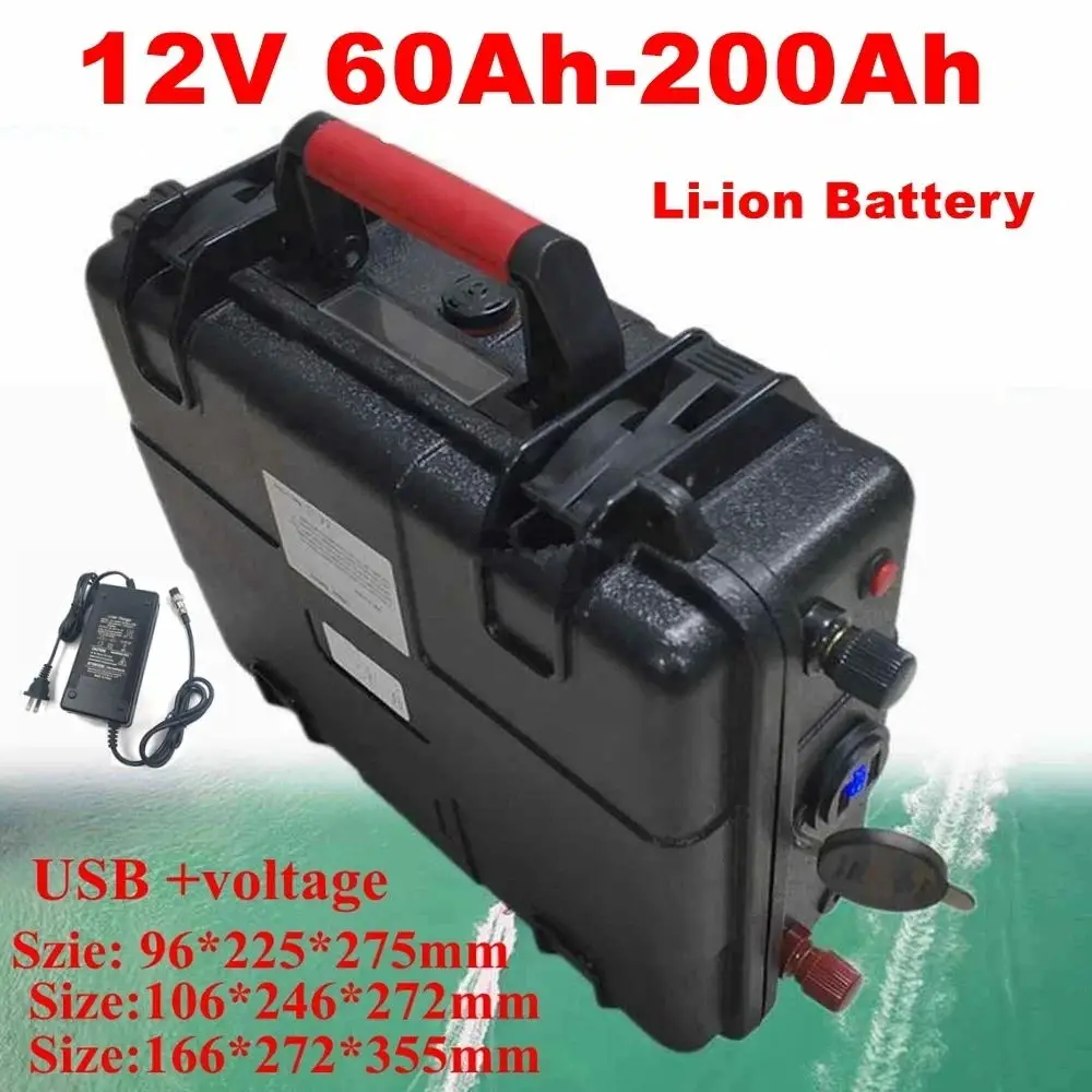 Waterproof 12V 60Ah 80Ah 100Ah 120Ah 150Ah 180Ah 200Ah Li-ion Battery for Ship Rubber Boat 18lbs-88lbs Thruster Trolling Motor