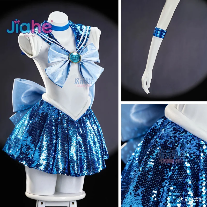 

Sailor Mercury Mizuno Ami Cosplay Costume Anime Moon New Sweet JK Uniform Top Skirt Headwear, Gloves Halloween Christmas Suit