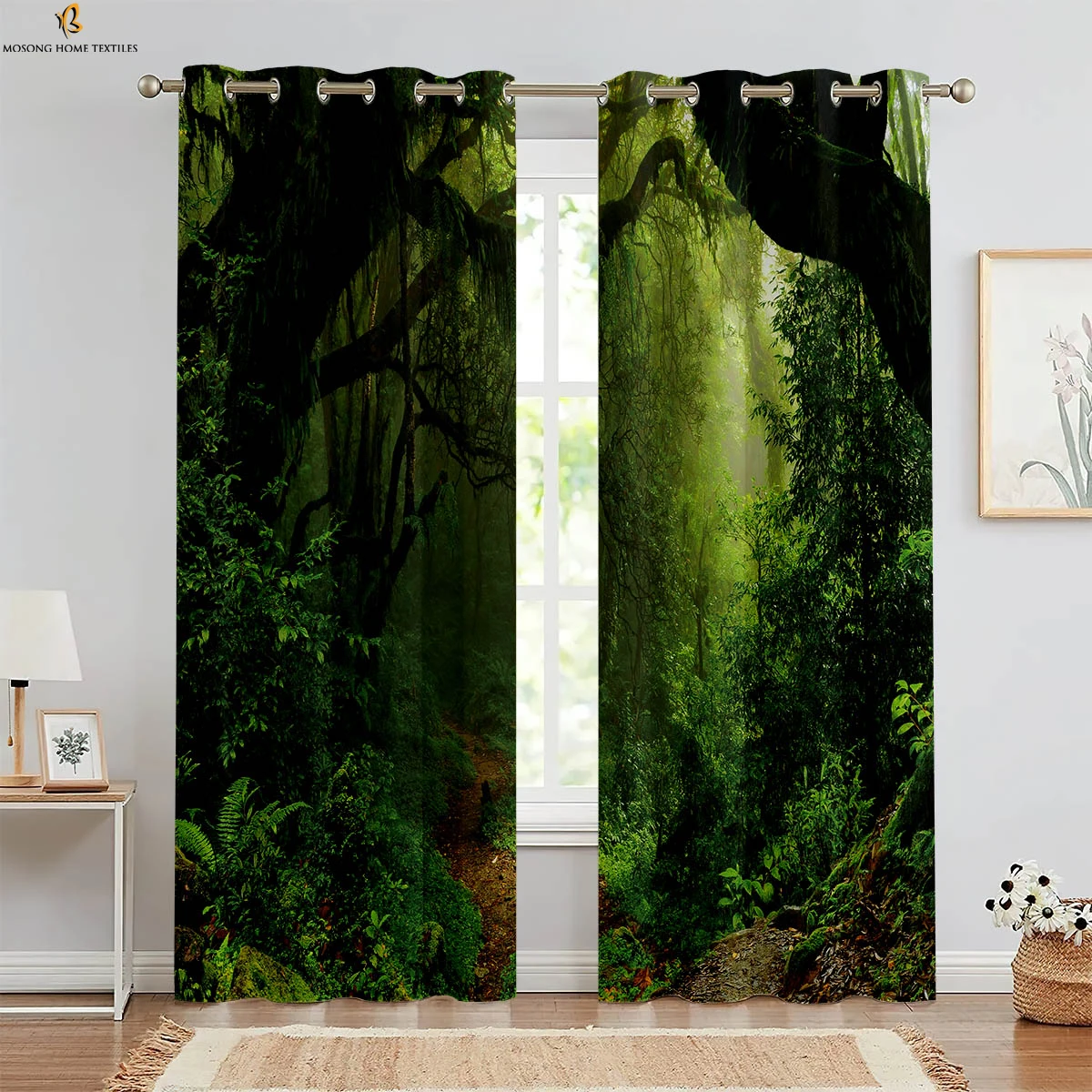 

2pcs Green Woods Scenery 3D Printed Curtains Polyester Machine Washable Bedroom Living Room Kitchen Curtains Home Decor