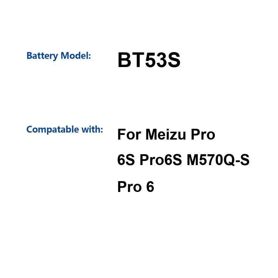 

Для Meizu Pro 6S 6 M570Q-S надежный сменный аккумулятор для мобильного телефона 3060 мАч BT53S