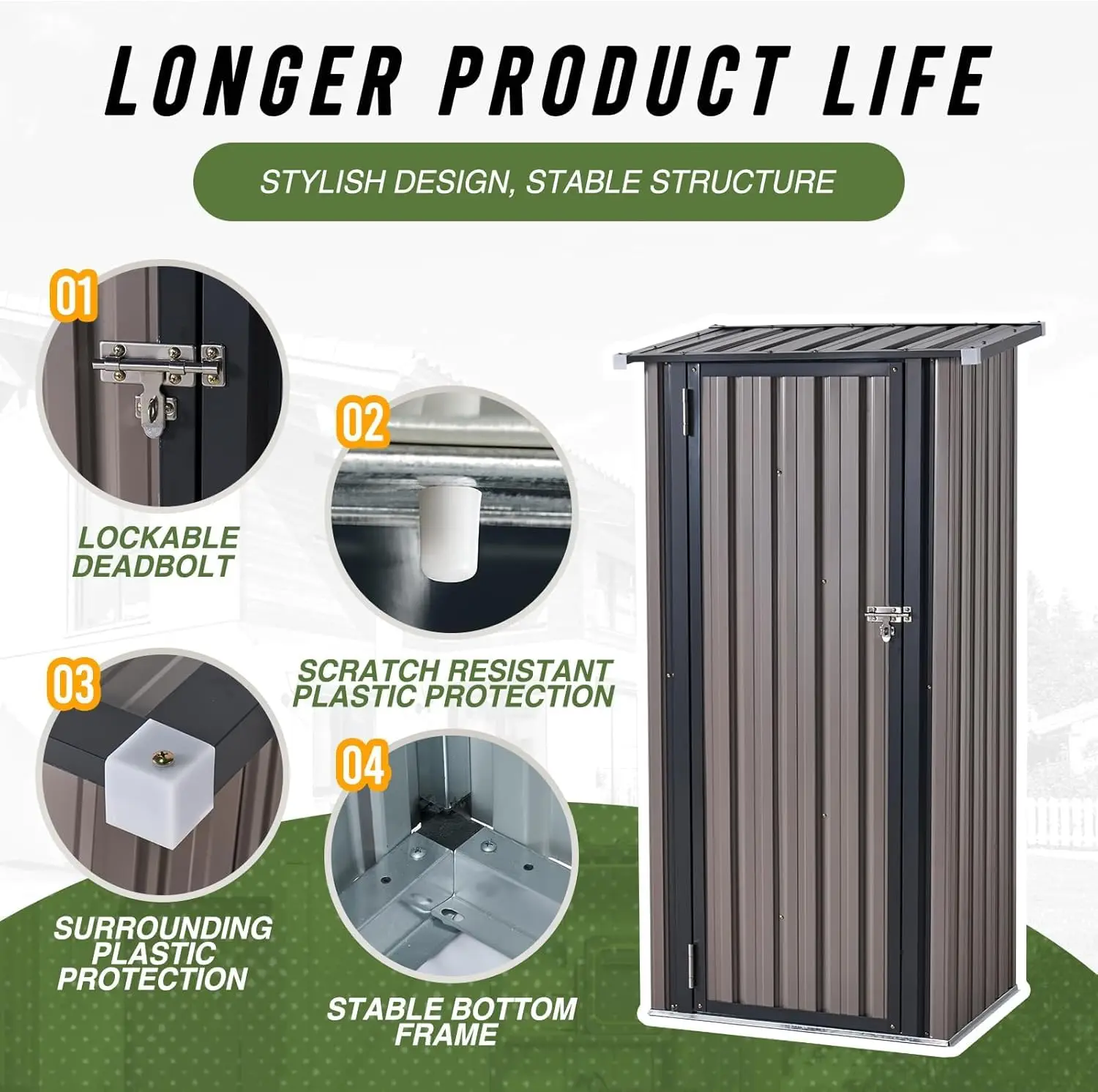 3’x2.1’ Shed Outdoor Storage Shed, Brown
