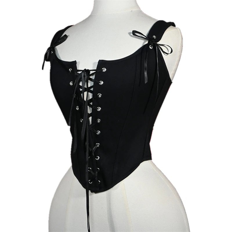 

Элегантный женский корсет, укороченный топ, бюстье на костях, жилет в стиле Ренессанс, завышенная грудь, на шнуровке, камзол для похудения, корректирующее белье, черный цвет