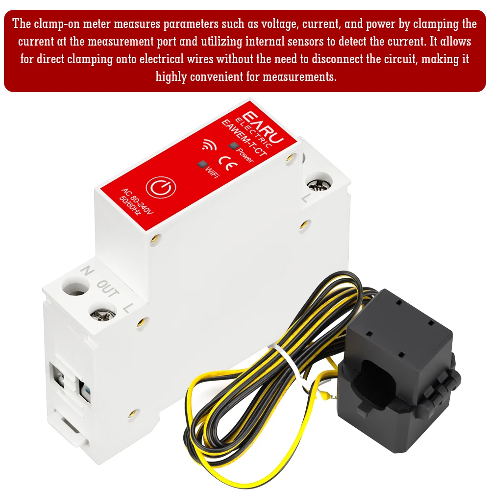 Tuya WiFi Smart Energy Meter AC80-240V 1CT Klem App Controle 63A Power Monitor Elektriciteitsstatistieken 50/60Hz Intelligent Leven