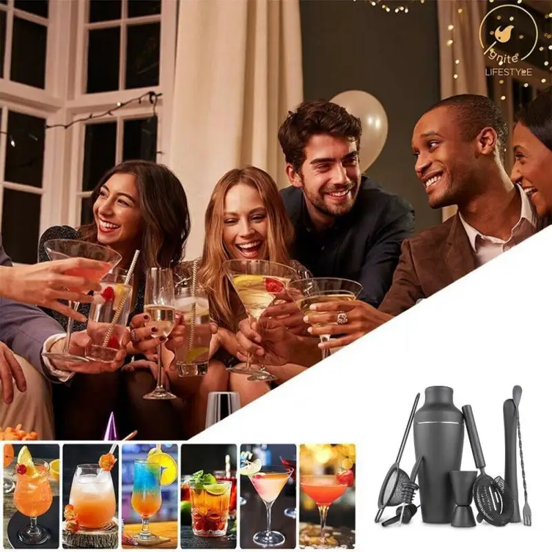 

8-piece Set Matte Black Stainless Steel Cocktail Shaker Set Bar Tools For Bartender Drink Party