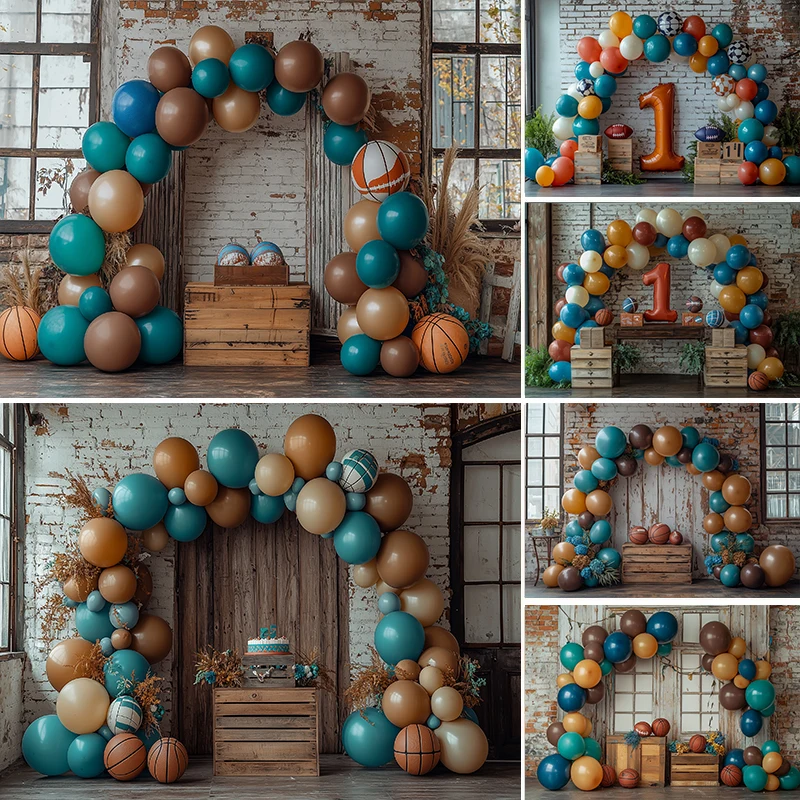 

LS Photography Background 1st Birthday Basketball Theme Arch Balloon Decor Cake Smash Kids Portrait Photo Backdrop Studio
