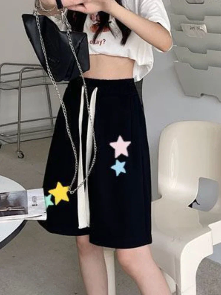 กางเกงขาสั้นผู้หญิงเอวสูงแฟชั่นตรงทั้งหมดตรงกับฤดูร้อนสไตล์อเมริกันหลวมสุภาพสตรี COZY บุคลิกภาพใหม่