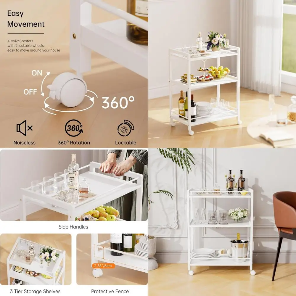 

3-уровневая тележка на колесиках с местом для хранения, мобильная кухонная тележка для дома, гостиной и офиса