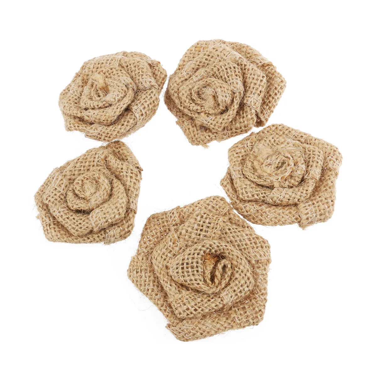 

5pcs Burlap Rose Flowers 6cm Diameter Brown Soft Artificial Floral Decoration for Christmas Wedding Party Festival Ornament