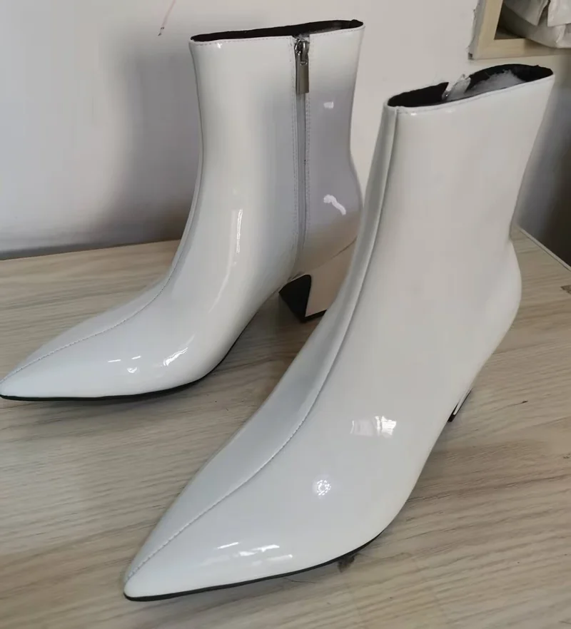 

New Fashion White Boots Shoes For Man High Quality Patent Leather Boots Men High Heel Boots Pointed Toe Dress Shoes