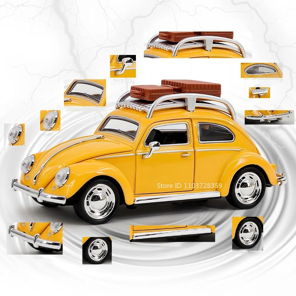 1:32 BEETLE 1955 Santana miniatuur speelgoedautomodellen legering gegoten voertuigen geluid licht trek deuren terug geopend voor kinderen geschenken