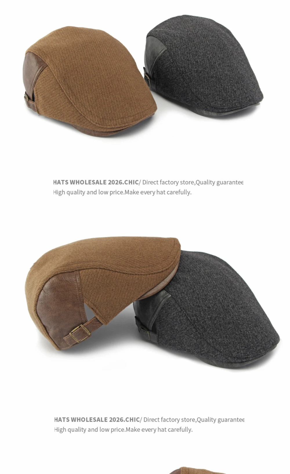 HT5152 Herren- und Damen-Baskenmütze 2026 Neue Herbst-Winter-Kappe für Männer und Frauen, Woll-Ivy-Flatcap, Künstler-Malermütze, Verstellbare PU-Leder-Baskenmütze – Detail 5