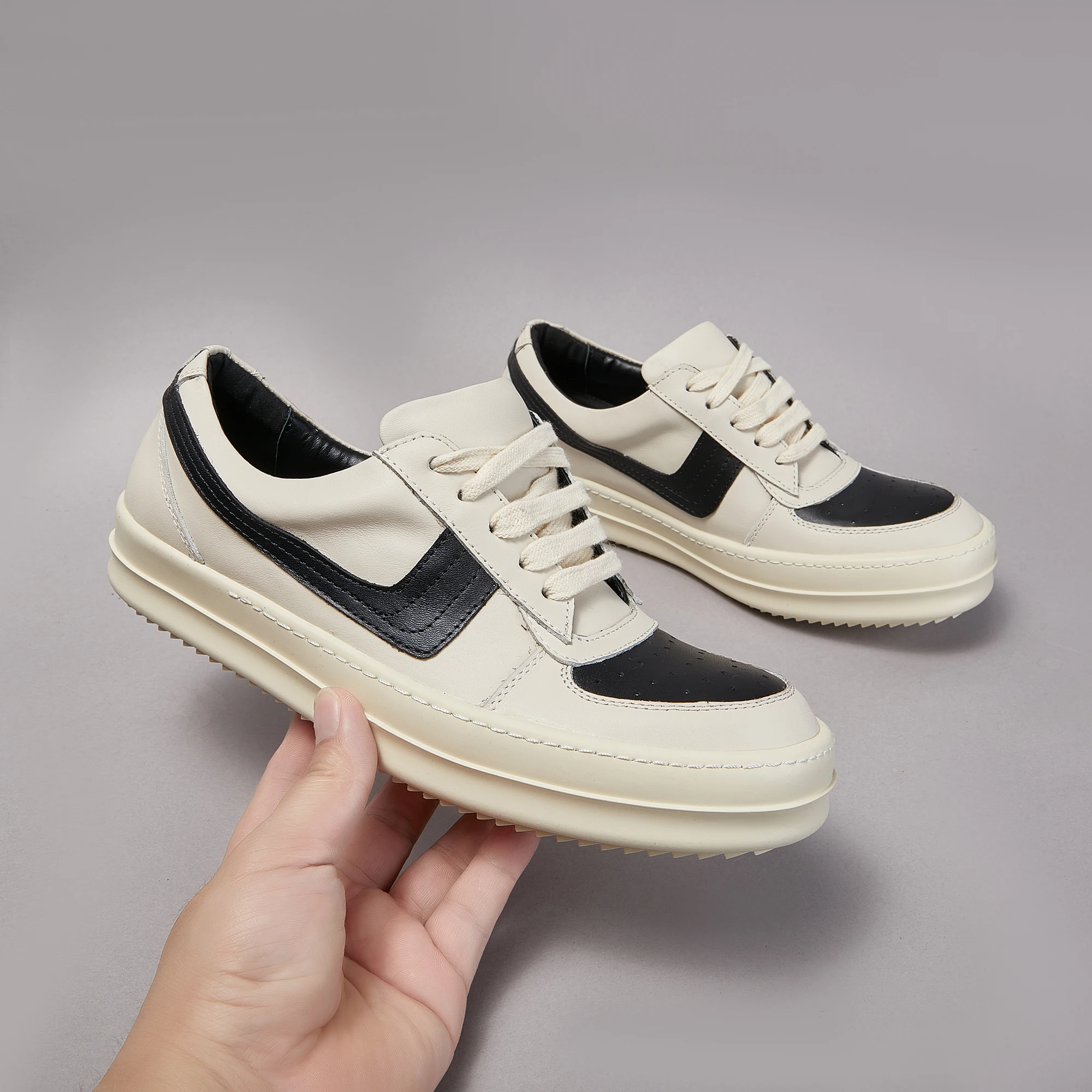 

Brand Men Shoe Casual Low Top Women Sneaker Leather Off-White Designer Trainer Luxury Platform Footwear Flat Dress Big Hook Shoe
