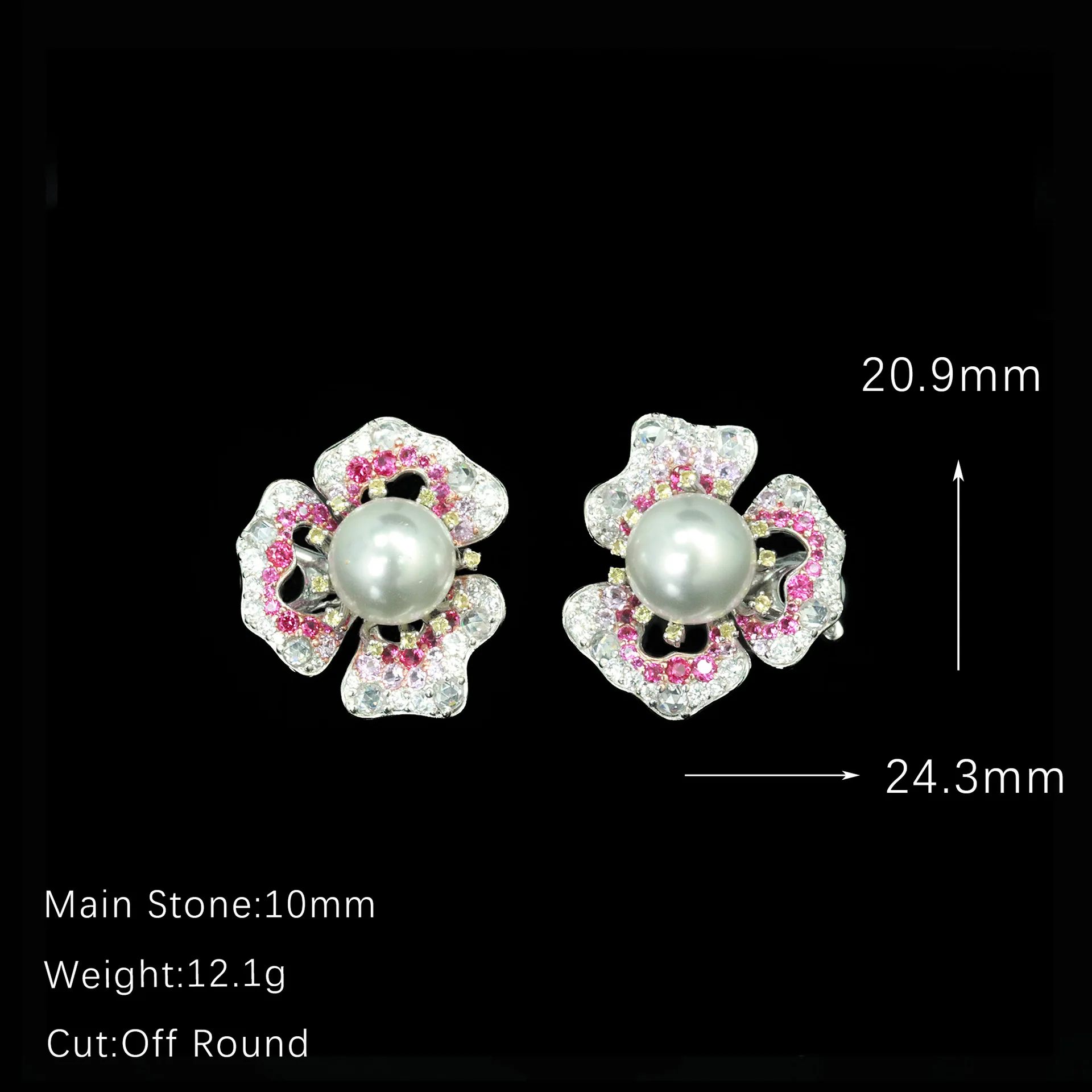 Floral Design 10mm Round Cut Artificial Pearl Romantic Flower Stud Earrings for Women Daily Wedding 925 Sterling Silver Jewelry