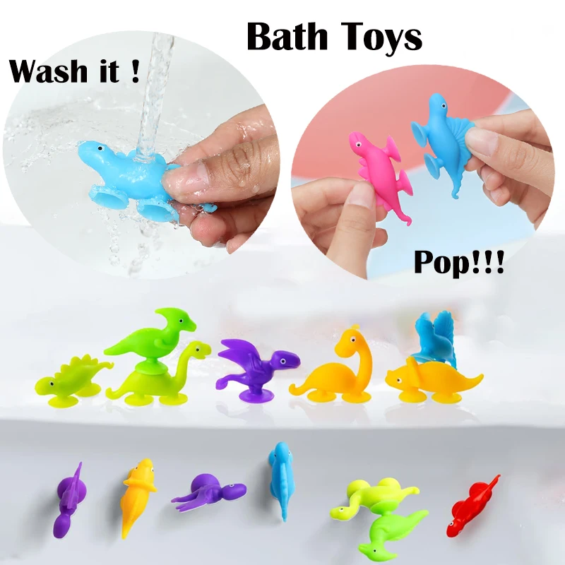 14pcs Dinosaurs Suction Cup Toys, Construction Toy For Kindergartens And Playrooms, Perfect For Bath Time And Travel Play, Gift