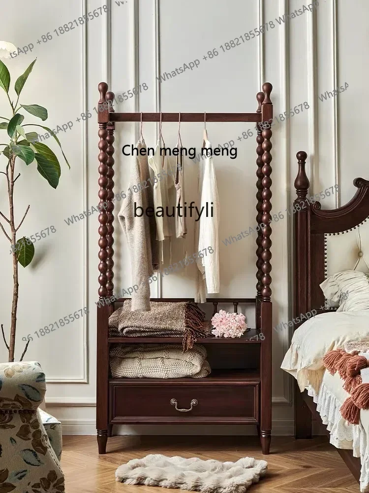

HFrench retro solid wood coat rack, living room multi-functional Chinese coat rack, bedroom clothes rackH