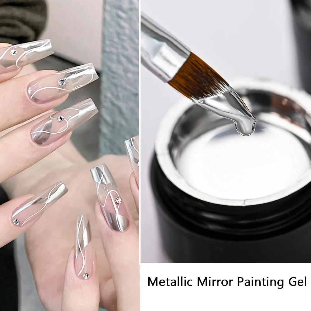 1JAR High Gloss Metallic Painting Gel Chrome Gold Silver Mirror Effect Nail Polish Super Bright Drawing Lines French Nail Gel 5g