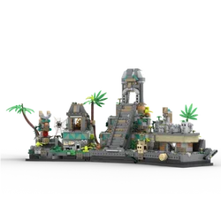 MOC-77015 Mayan Temple Ruins Diorama Bricks Rainforest Jungle Ruins Scene Treasure Blocks Pirate Adventurer Building block toy