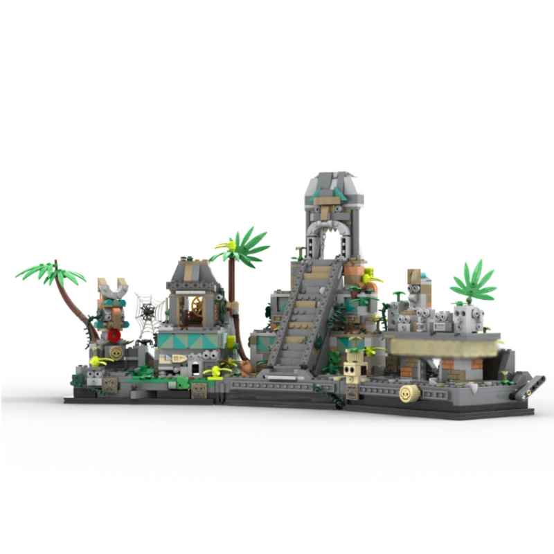 MOC-77015 Mayan Temple Ruins Diorama Bricks Rainforest Jungle Ruins Scene Treasure Blocks Pirate Adventurer Building block toy