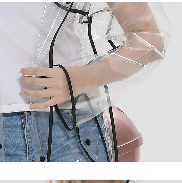Transparent EVA Belted Long Raincoat Trim Hooded Unisex Waterproof Thickened Fashion Rainwear Cycling Hiking Travel Commute New view 4