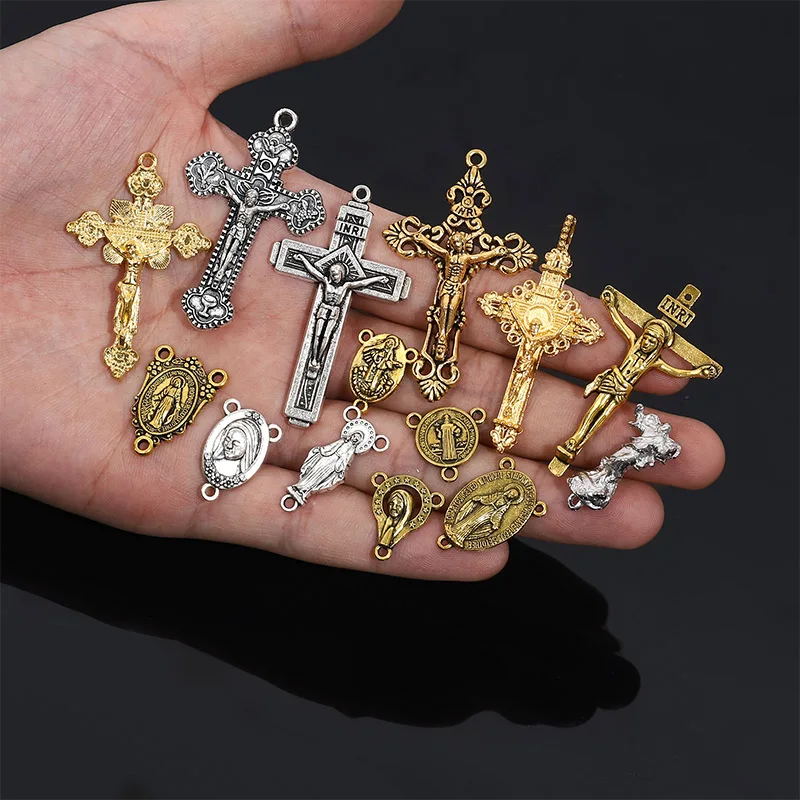 10 Pieces/Catholic Rosary Gold Plated Connector Necklace Bracelet Connector, Many Jesus Christ Statue Necklace Bracelet Triangle