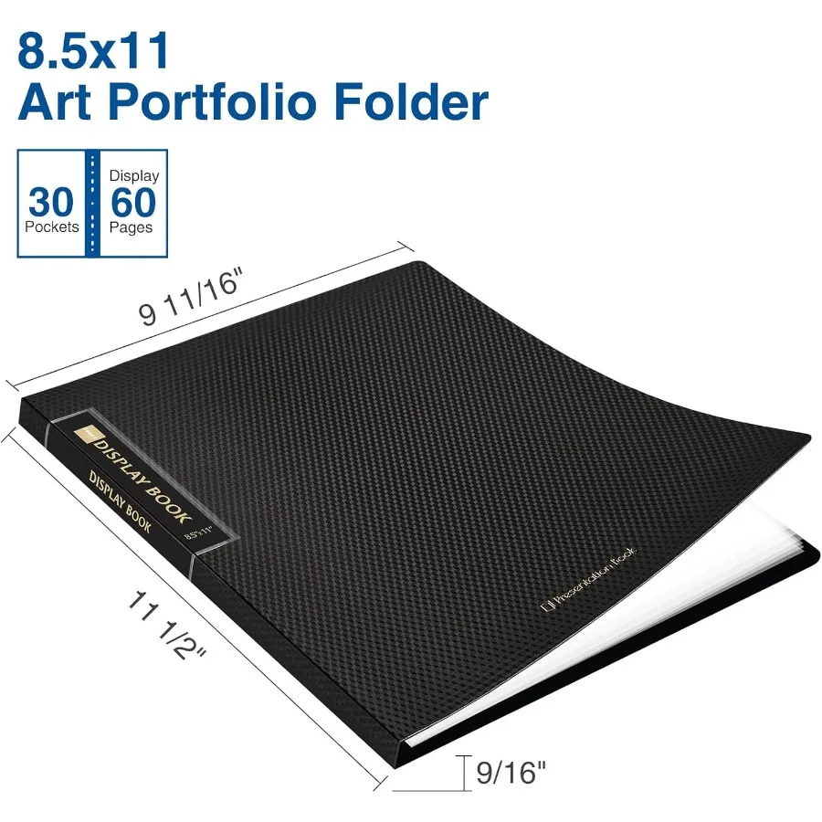 Carpeta Sooez de 30 bolsillos con fundas de plástico, carpeta de portafolio de arte resistente de 8,5x11 con protectores de hojas transparentes, exhibición de 60 páginas