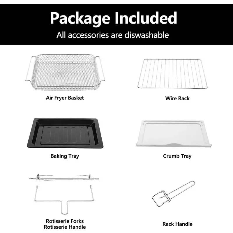 CUSIMAX 10-in-1 Convection Oven, 24QT Air Fryer Combo, Countertop Air Fryer Toaster Oven with Rotisserie & Dehydrator