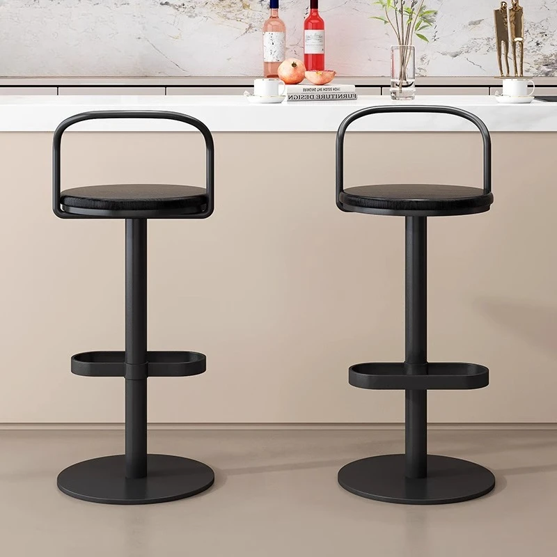 

Nordic Bar Stool, Adjustable Wooden High Chair, Designer Backrest Chair, Front Desk Iron Frame, Modern Kitchen Cafe Seating