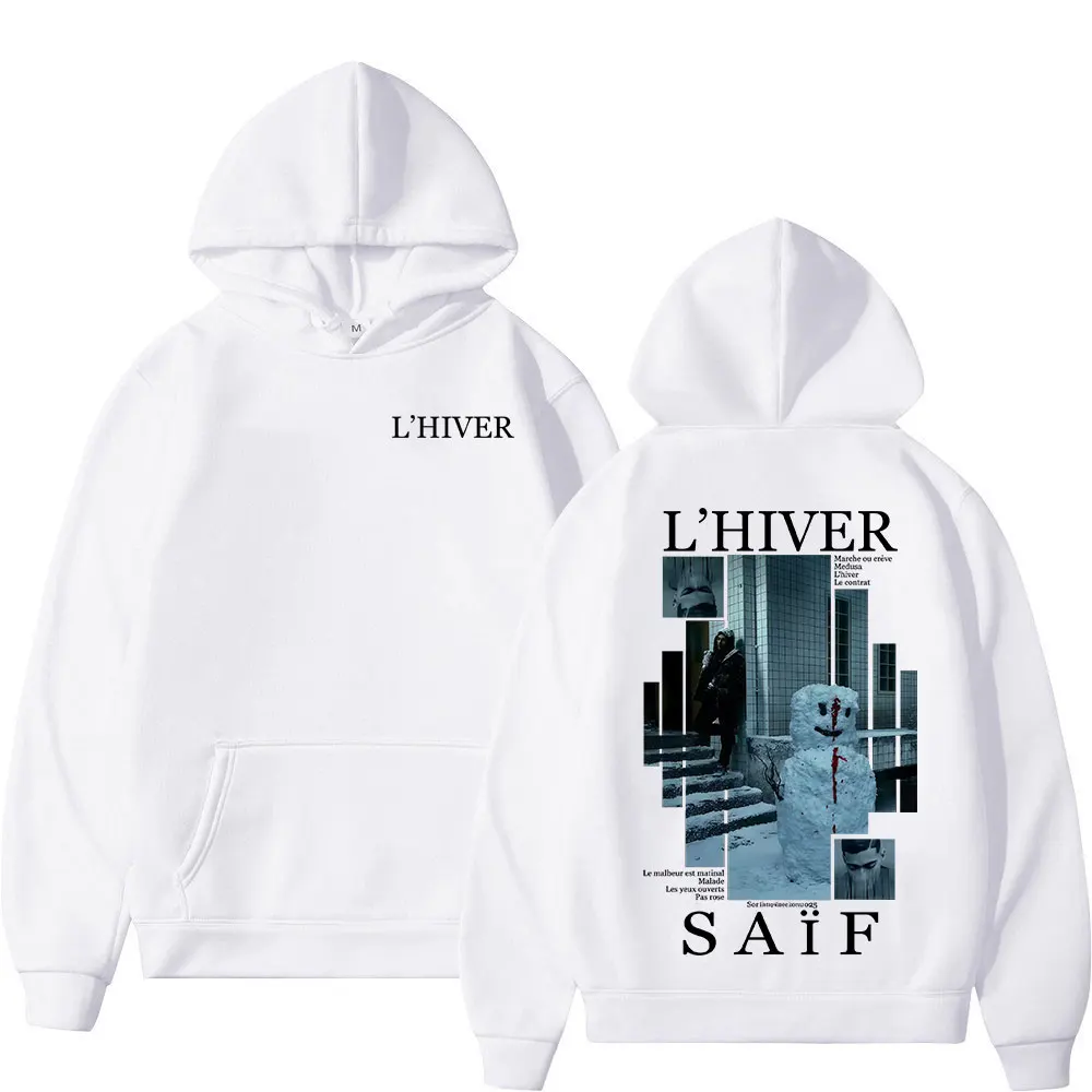 Rapper L'HIVER Saif Album 2025 Hoodies Men's Hip Hop Fleece Pullover Sweatshirt Retro Long Sleeve Oversized Hoodie Streetwear