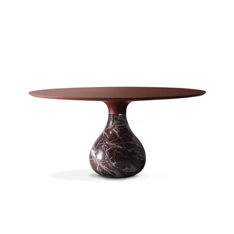 

Italian Style Light Luxury Stone Plate Dining Table with Turntable Home Modern Minimalist Marble round Table