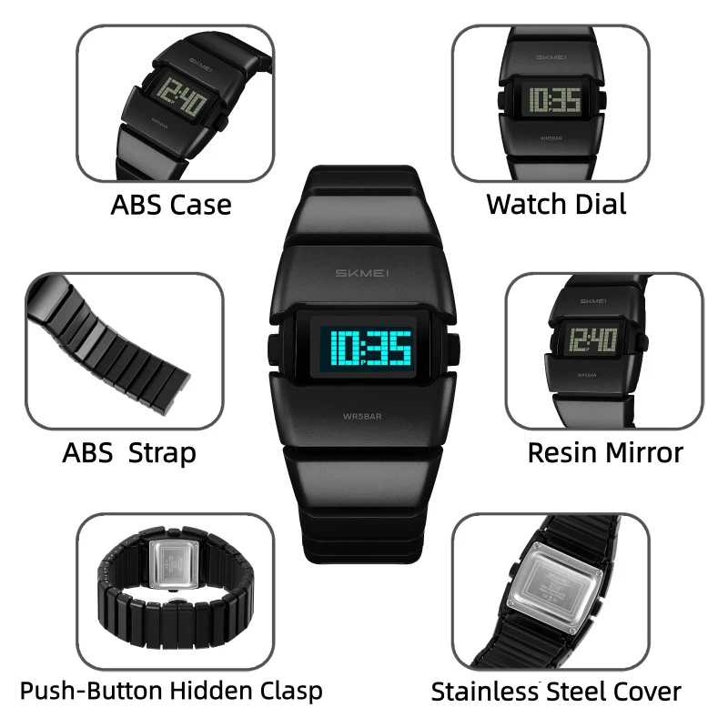 SKMEI Waterproof Outdoor Sports Watches for Men Fashion Multifunction Alarm Chrono LED Digital Wristwatches Simple Style view 5