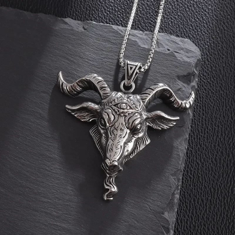 Vintage Lucifer Demon Satan Ram Necklace Men Punk Eye of Truth Pendant Male Gothic Trend Party Jewelry