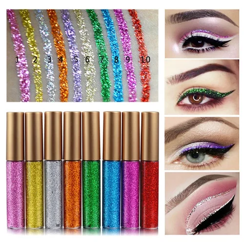 Imagen 1 del producto Delineador de ojos líquido brillante, pigmento brillante, delineadores de ojos profesionales impermeables, Cosméticos de belleza, maquillaje para mujer, plata, verde, dorado 2025